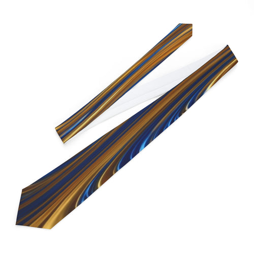 Blue and Gold Marble Pattern Necktie | Swirl Abstract Silk-Style Tie