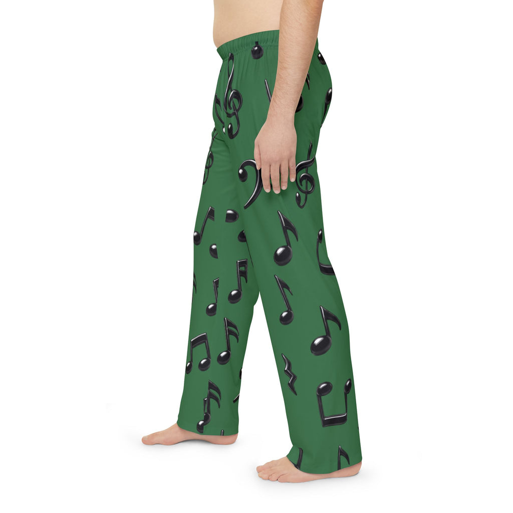 Black Music Notes Pajama Pants | Green Musical Note Mens Lounge Pants