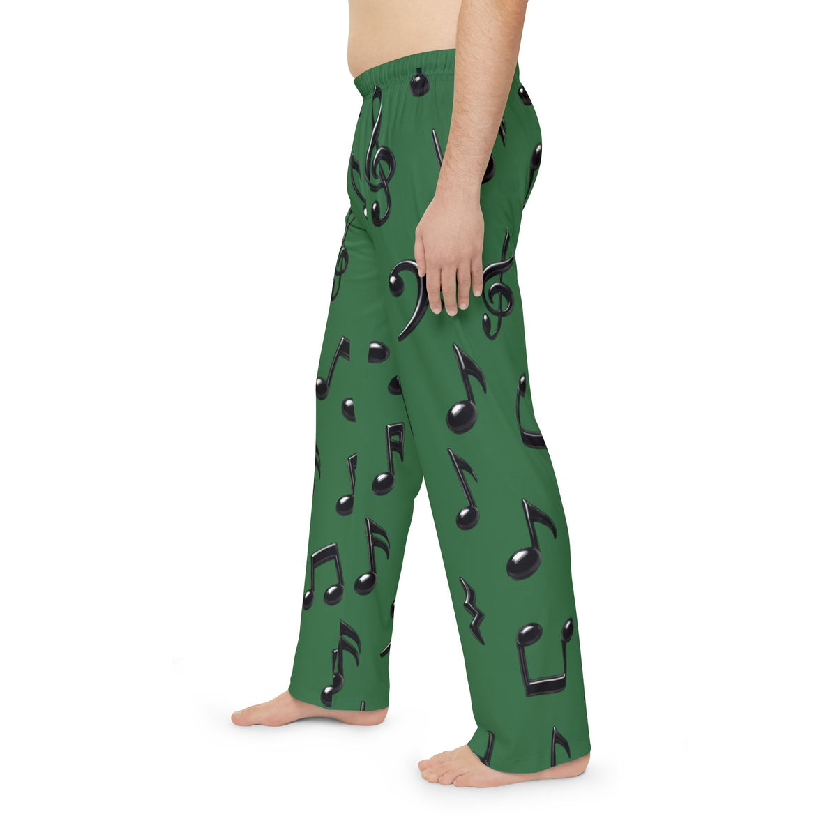 Black Music Notes Pajama Pants | Green Musical Note Mens Lounge Pants