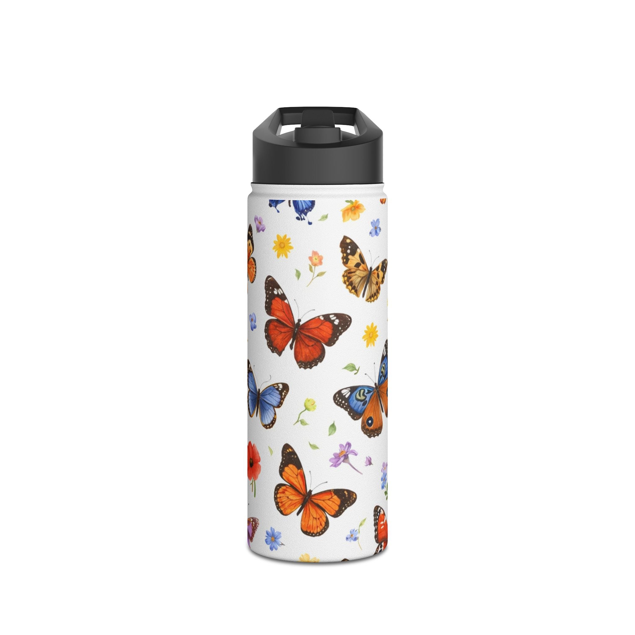 Butterfly Floral Pattern Stainless Steel Water Bottle | Standard Lid