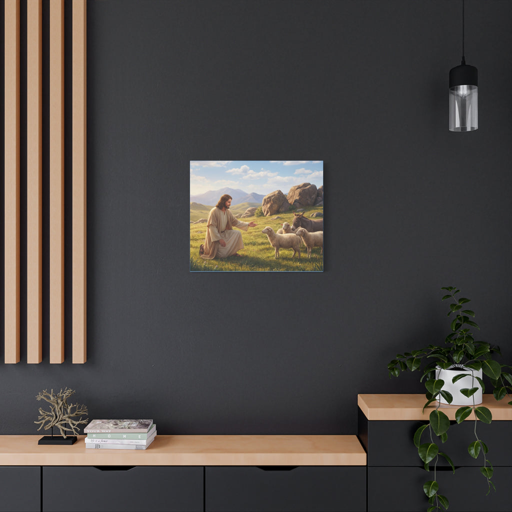 Jesus with Sheep Matte Canvas Print / Stretched 1.25" Religious Wall Art