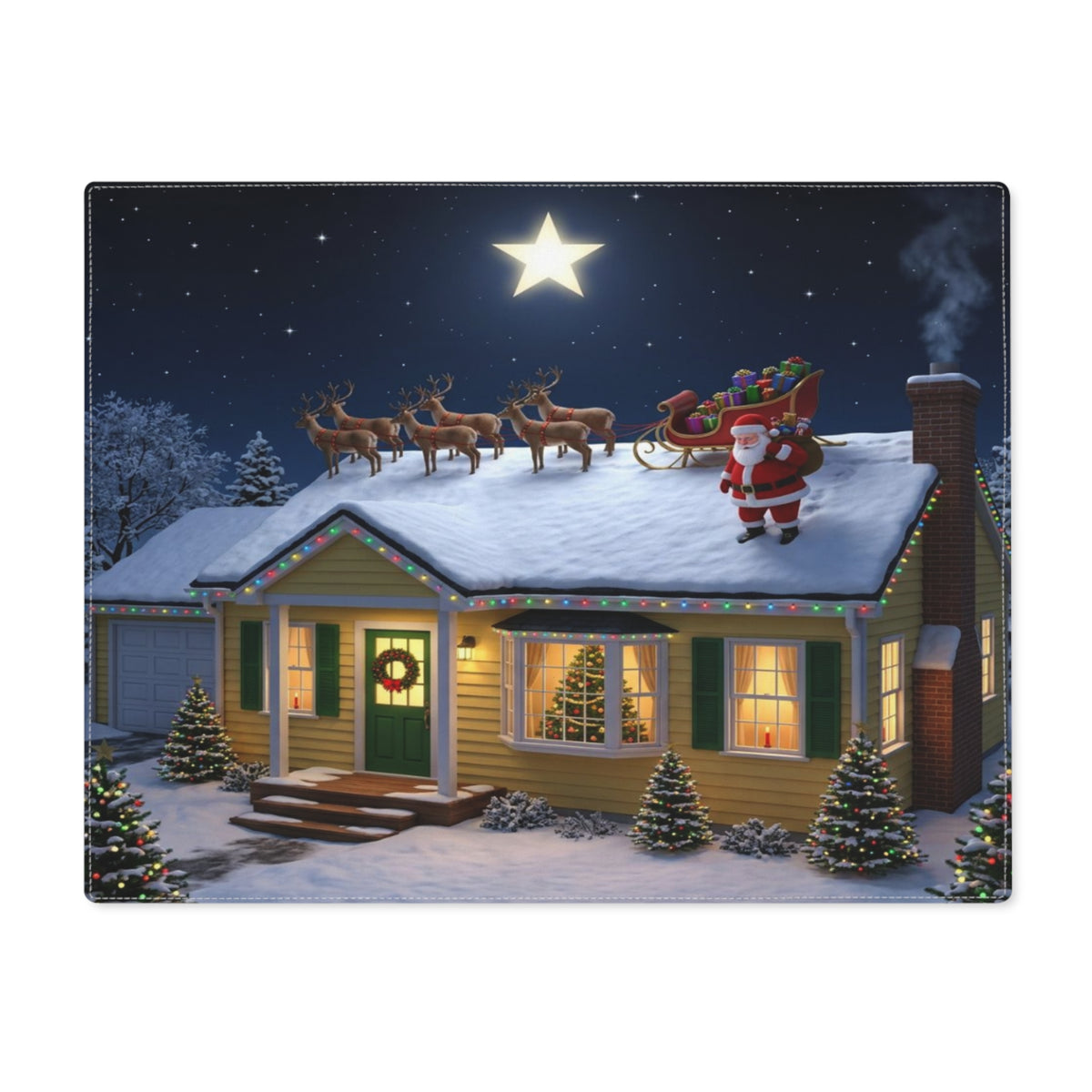 Santa Sleigh with Reindeer Placemat | Christmas Holiday Table Decor