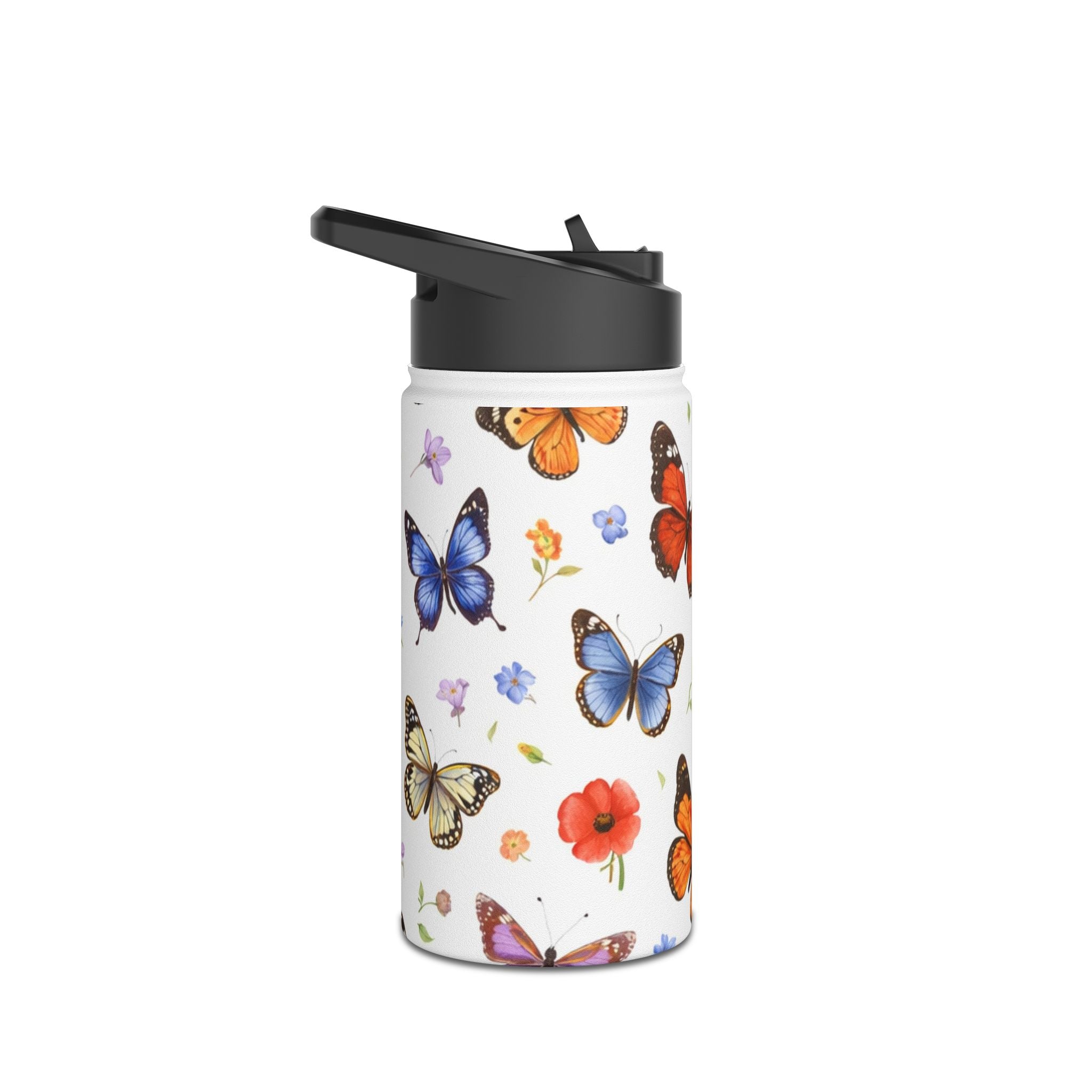 Butterfly Floral Pattern Stainless Steel Water Bottle | Standard Lid