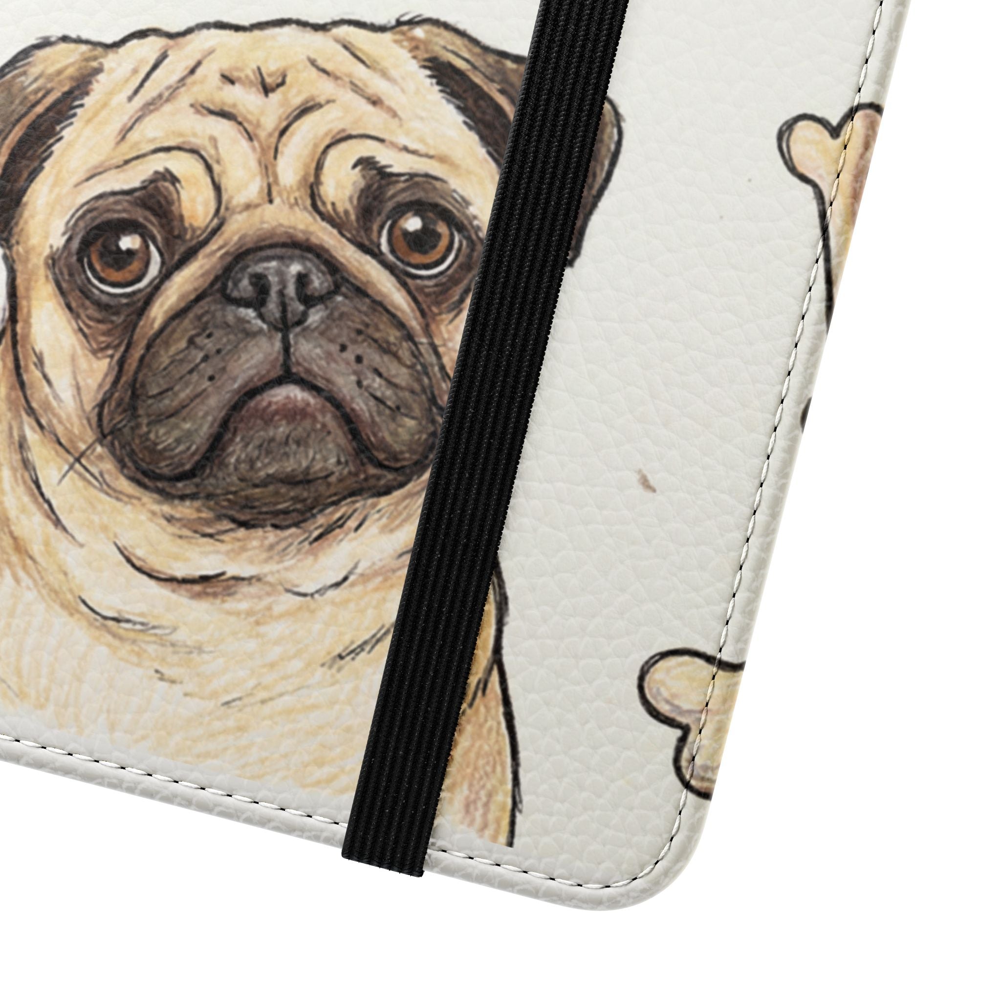 Pug & Bones Phone Flip Case / Cute Dog Wallet Cover