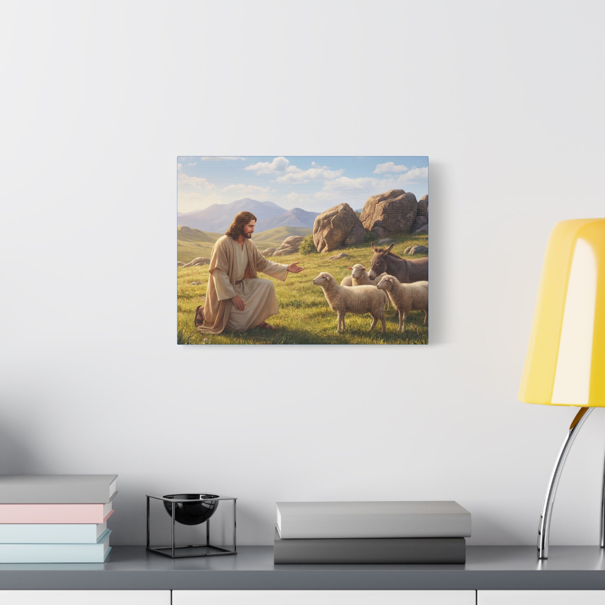 Jesus with Sheep Matte Canvas Print / Stretched 1.25" Religious Wall Art
