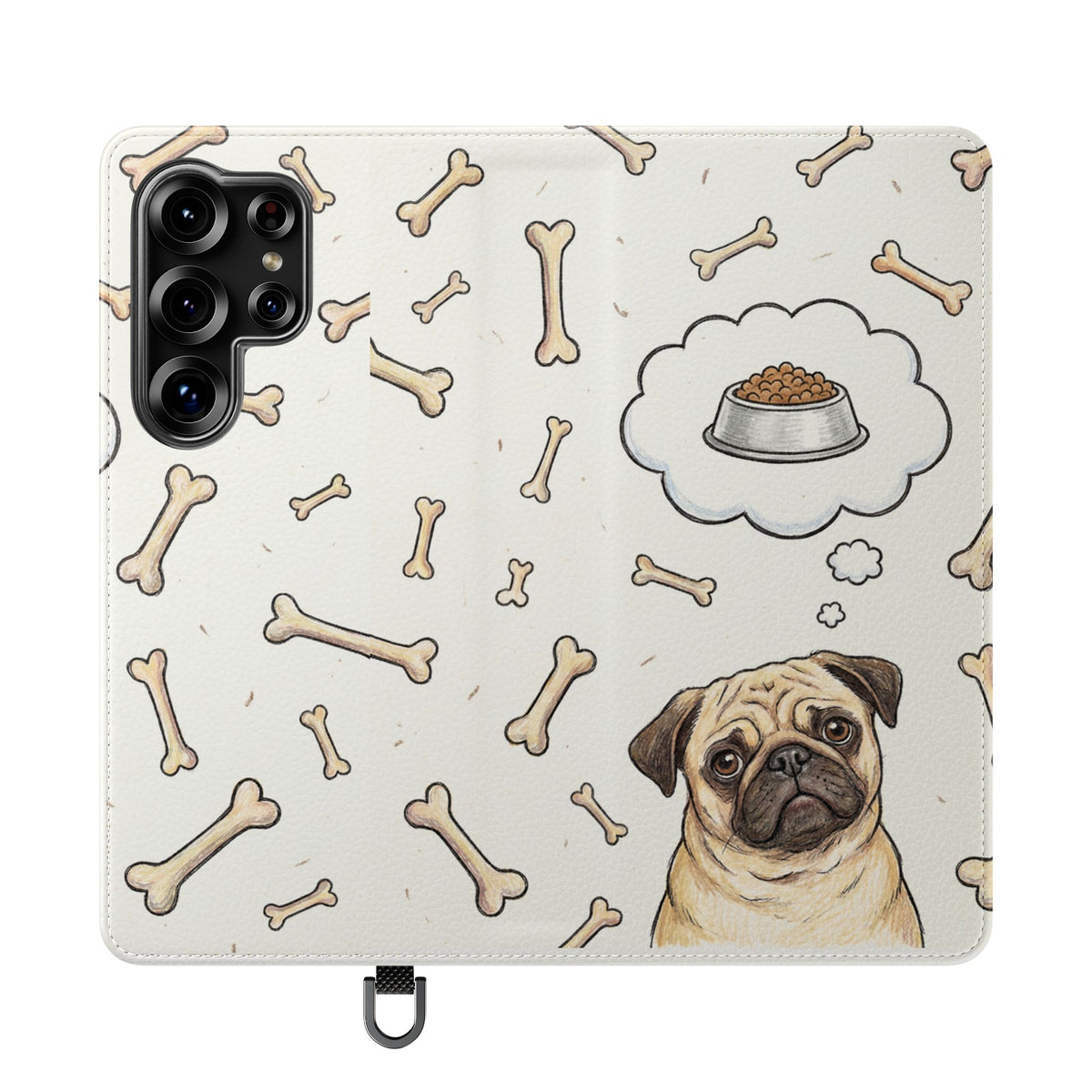 Pug & Bones Phone Flip Case / Cute Dog Wallet Cover
