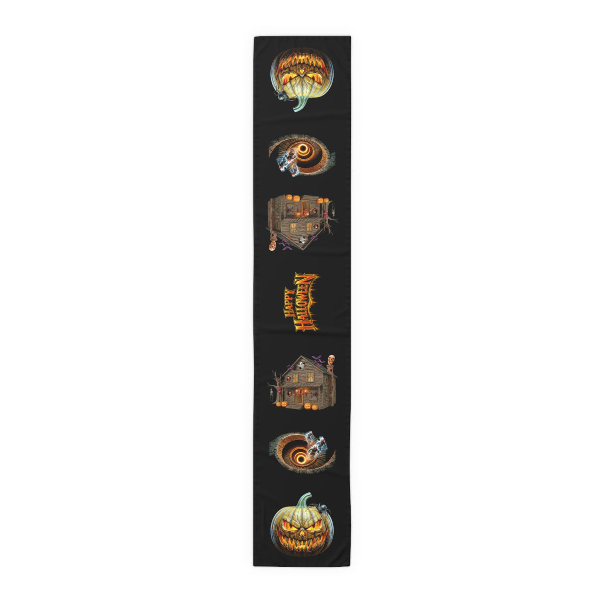 Jack-O'-Lantern & Haunted House Table Runner | Vintage Halloween Storybook Decor