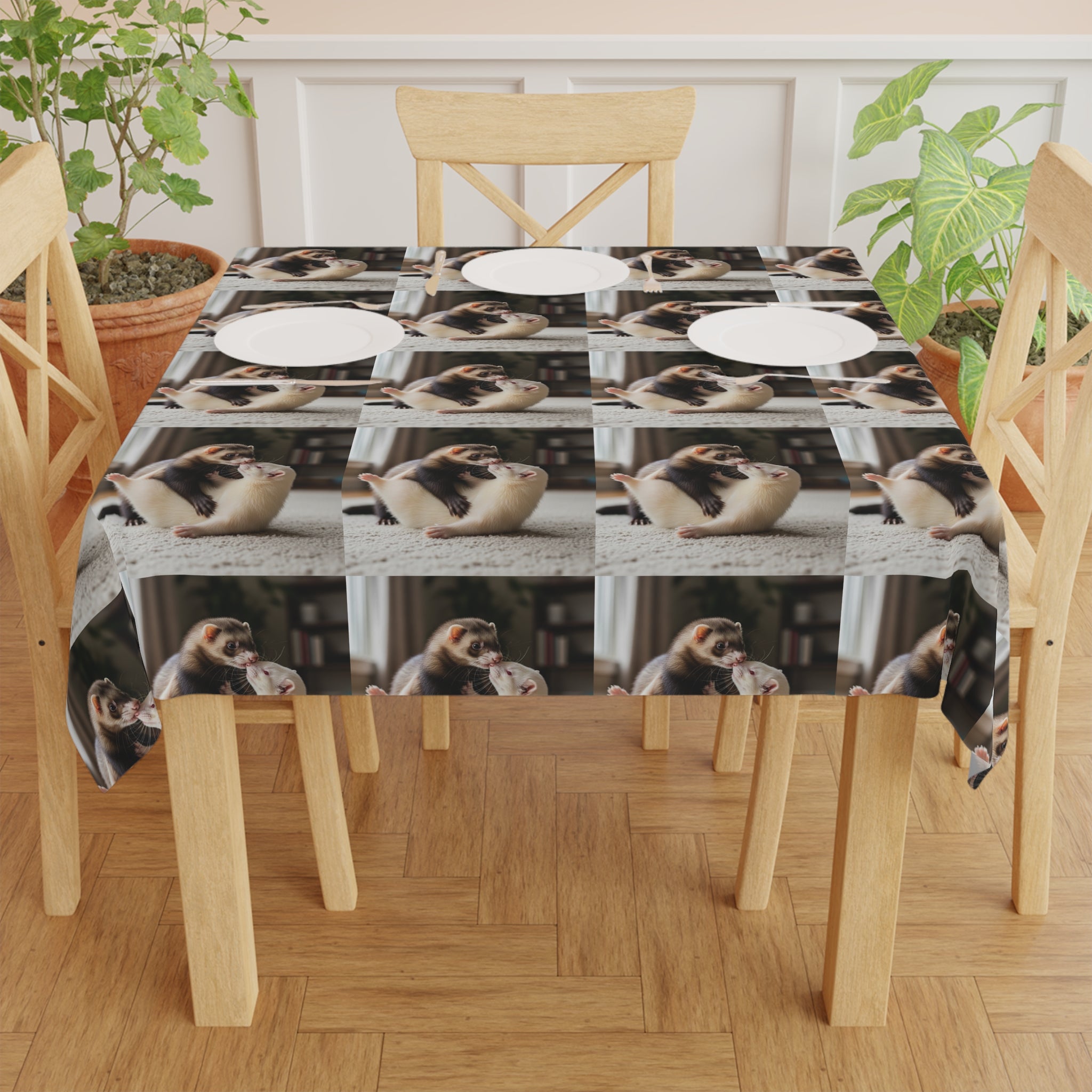 Cozy Ferret Pattern Tablecloth / Cute Repeating Ferret Print