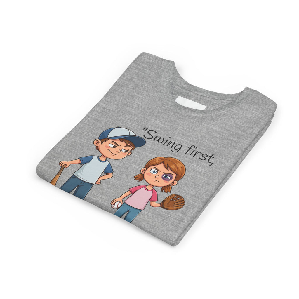 Youth Tee / "Swing First, Apologize Later" Baseball & Softball Kids Shirt