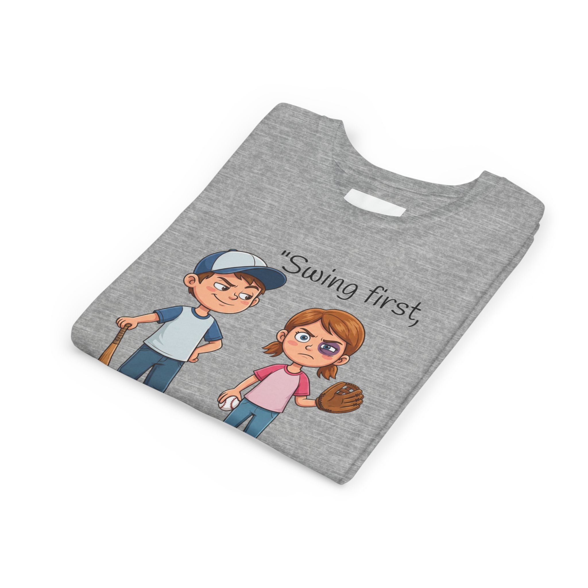 Youth Tee / "Swing First, Apologize Later" Baseball & Softball Kids Shirt