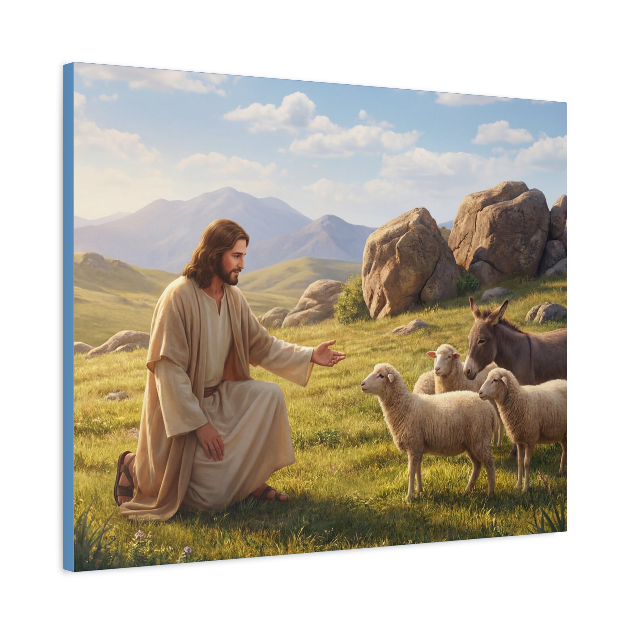 Jesus with Sheep Matte Canvas Print / Stretched 1.25" Religious Wall Art