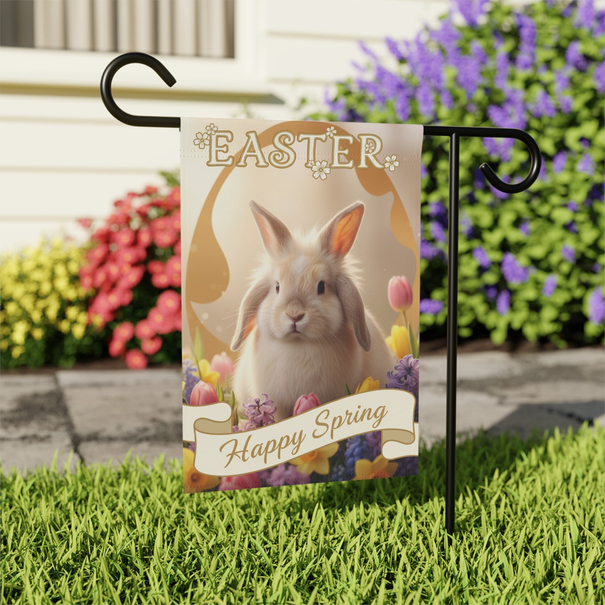Easter Bunny Garden Flag | Happy Spring Floral Garden Banner