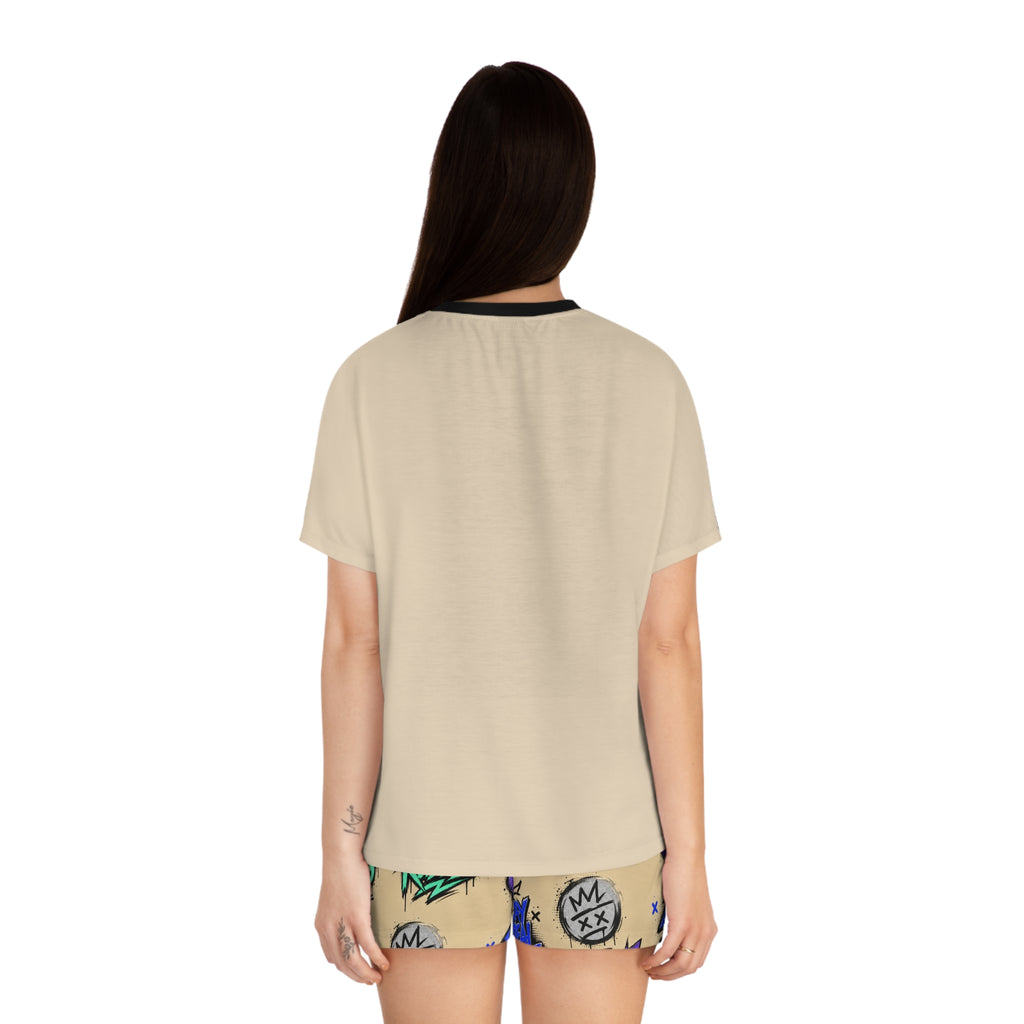 Stay Real Graffiti Print Pajama Set | Short Sleeve Top & Shorts