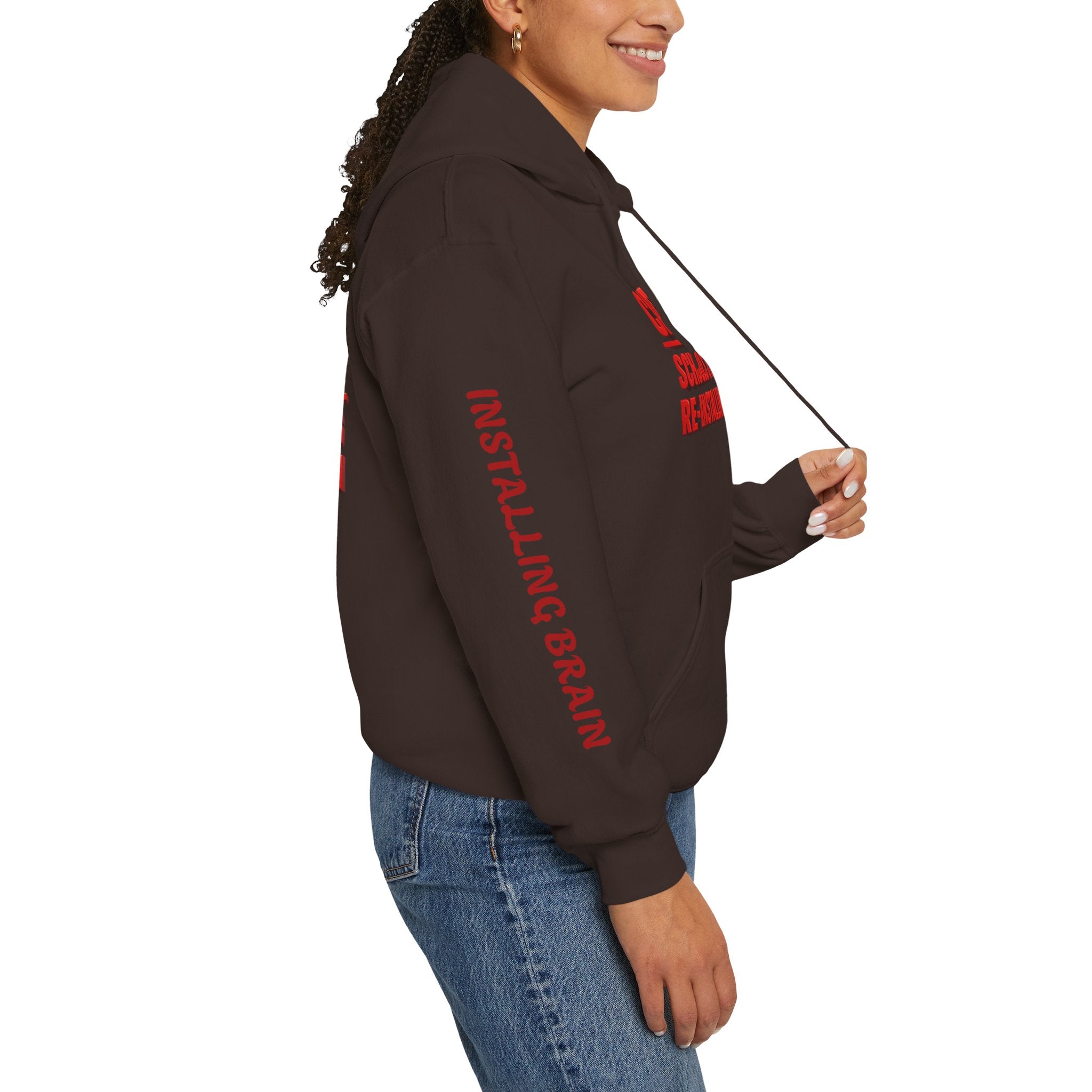 Hoodie — "CAUTION: Schools Starting, Re-Installing Brain" Back-to-School Graphic Hoodie