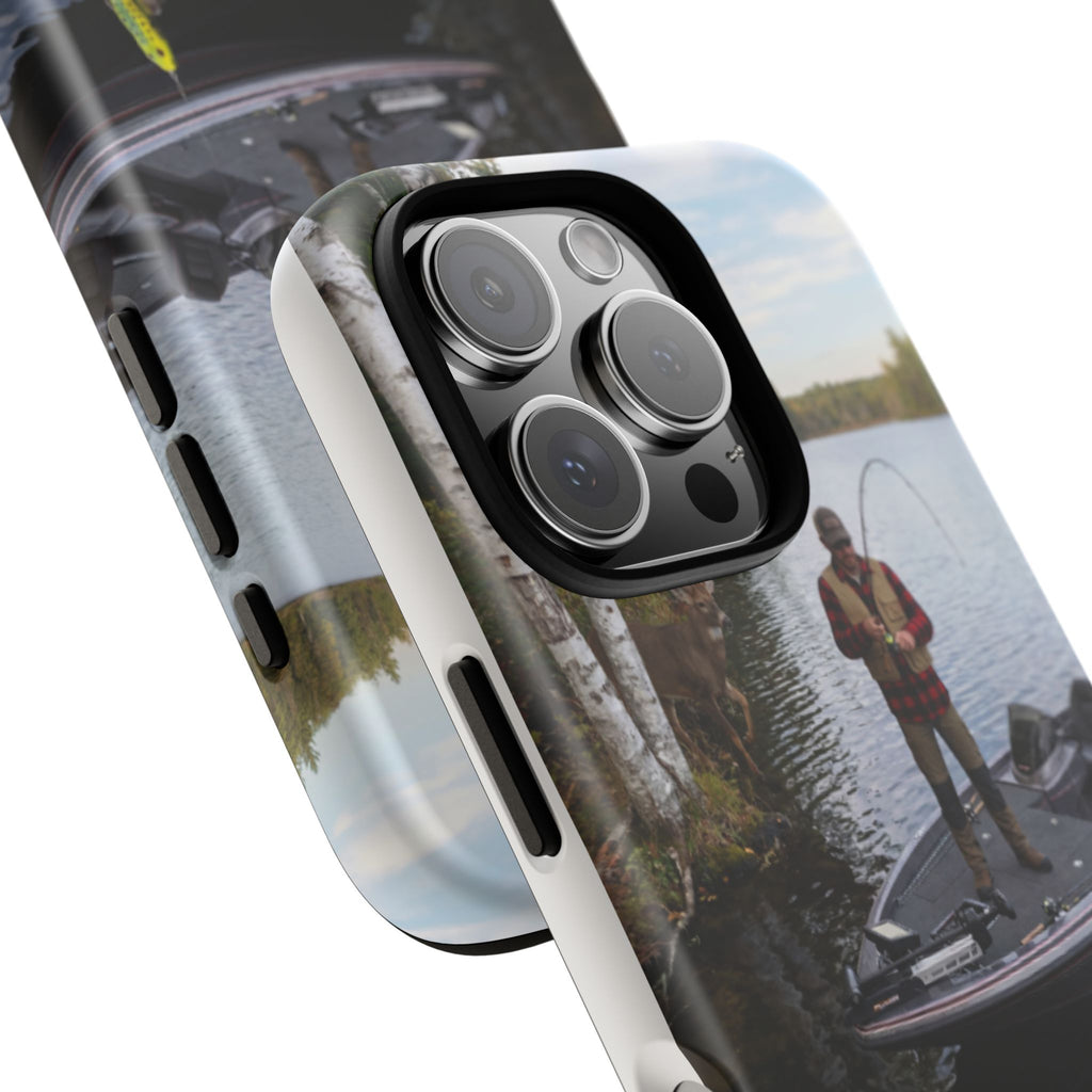 Fisherman Catching Bass phone case | Fishing lake photo phone case