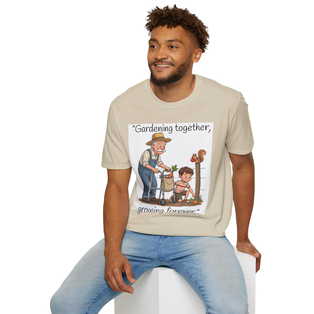 Gardening Together Growing Forever T-Shirt | Grandpa and Child Garden Design