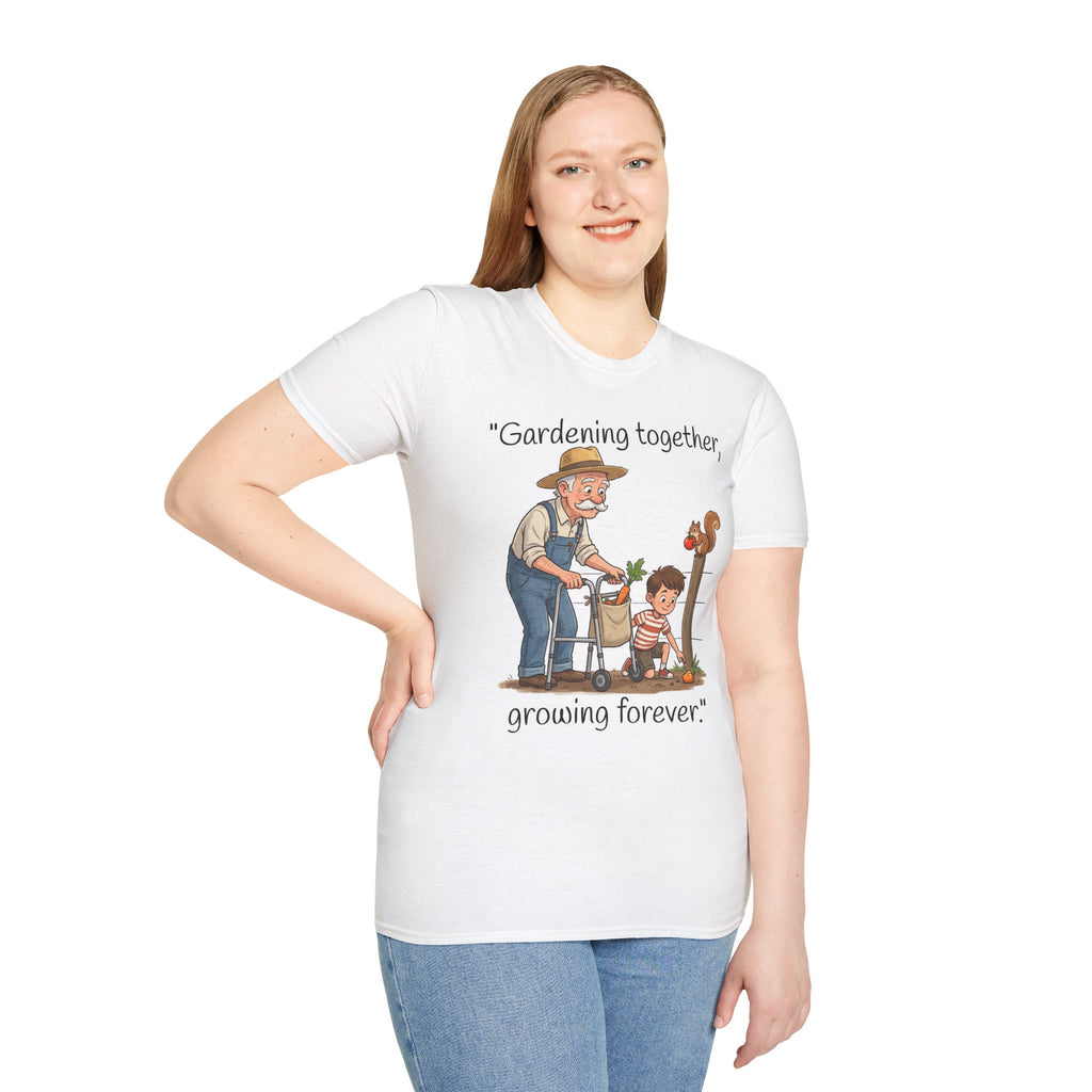 Gardening Together Growing Forever T-Shirt | Grandpa and Child Garden Design