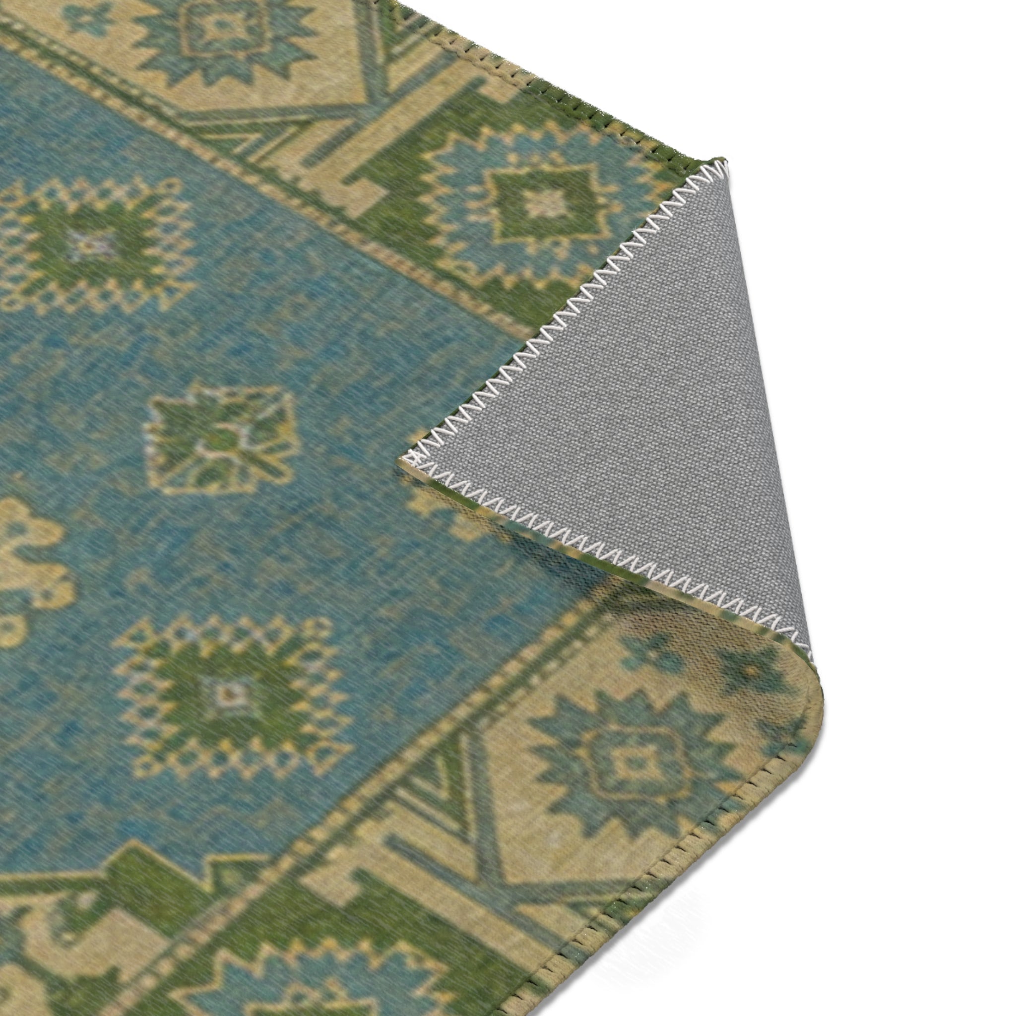 Blue Green Moroccan Medallion Area Rug | Boho Kilim Accent Rug