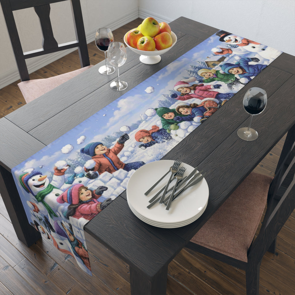 Snowball Fight Snowman Table Runner | Winter Christmas Table Decor