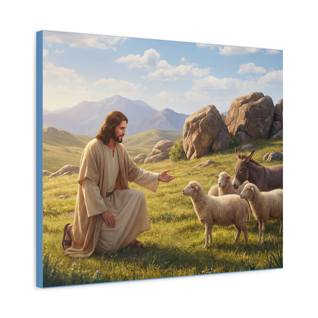 Jesus with Sheep Matte Canvas Print / Stretched 1.25" Religious Wall Art