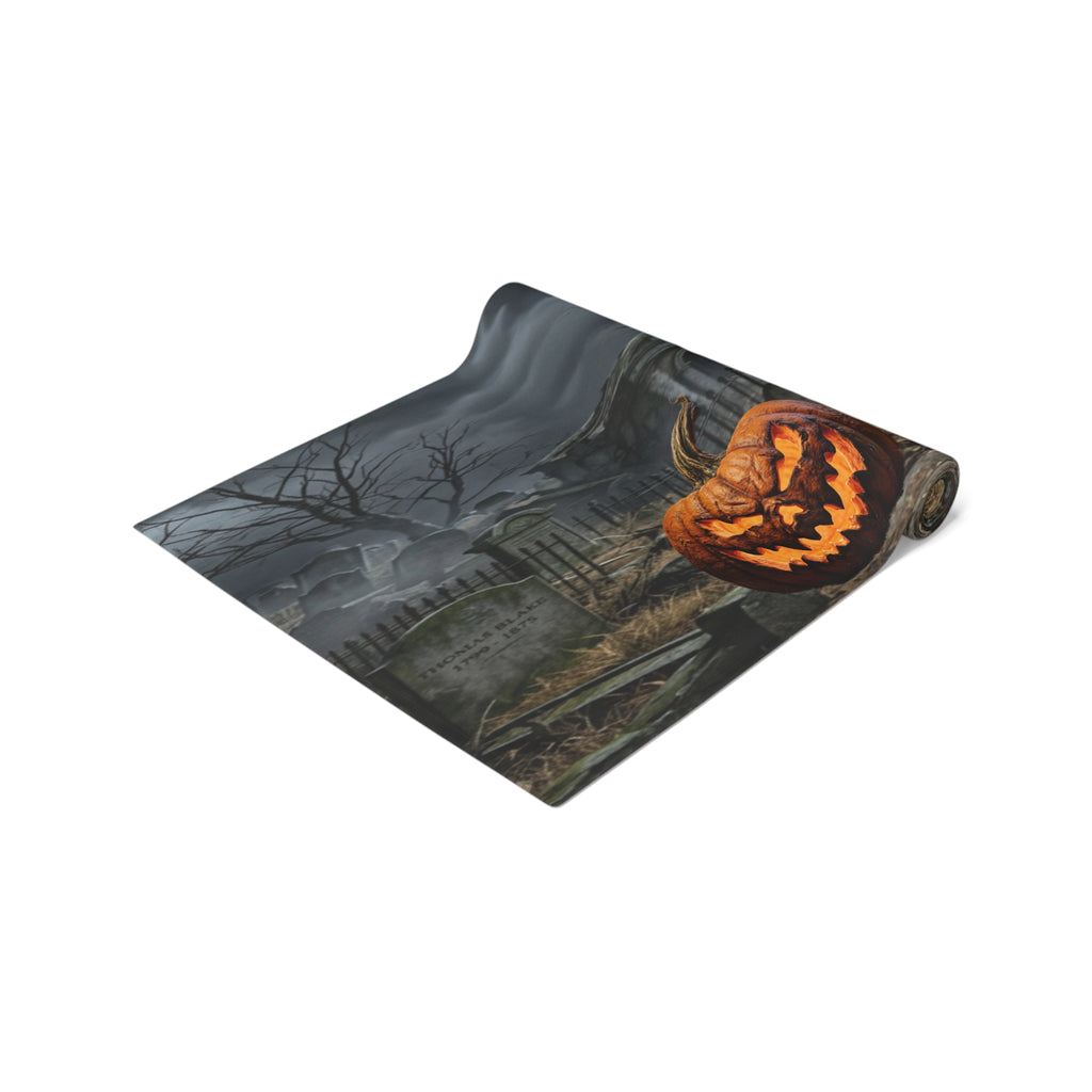 Haunted Graveyard Table Runner — Spooky Halloween Haunted House & Jack-o’-Lantern Décor