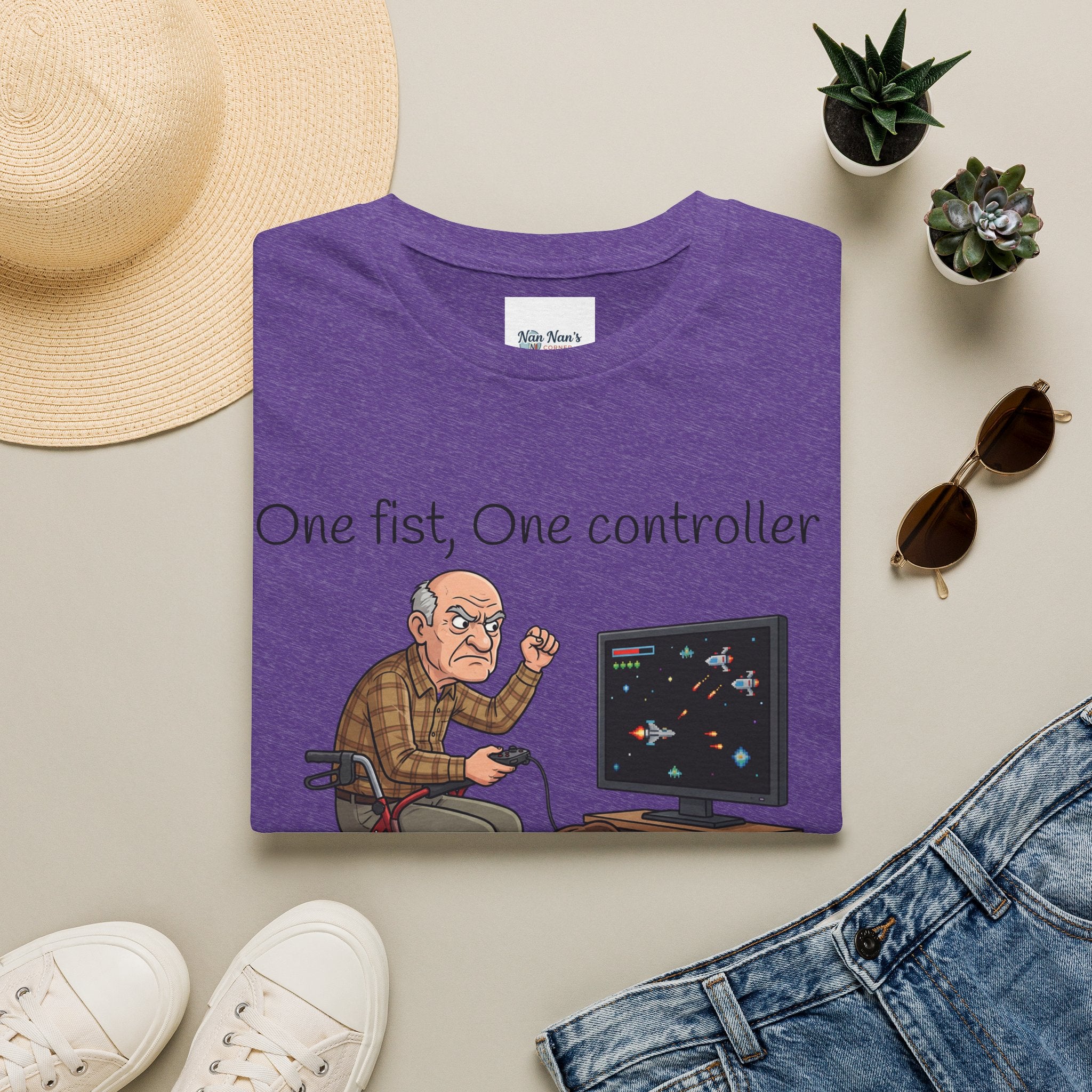 One Fist One Controller Zero Patience Grandpa Unisex Graphic T-Shirt – Funny Gaming Cotton Tee
