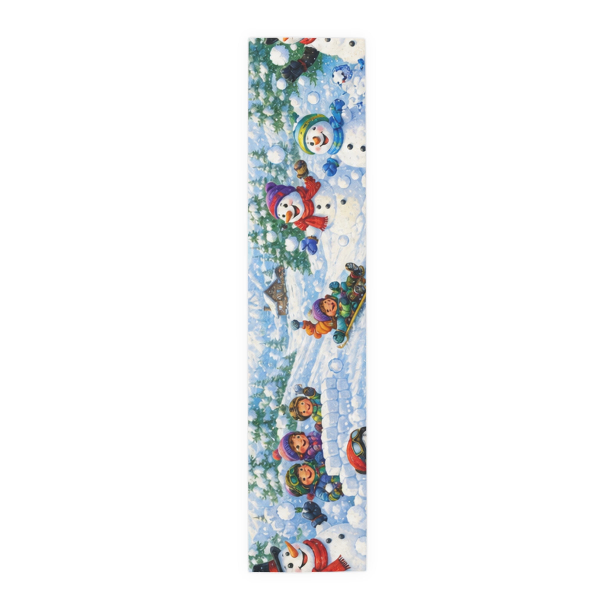 Snowball Fight Snowman Scene Table Runner | Cotton Poly