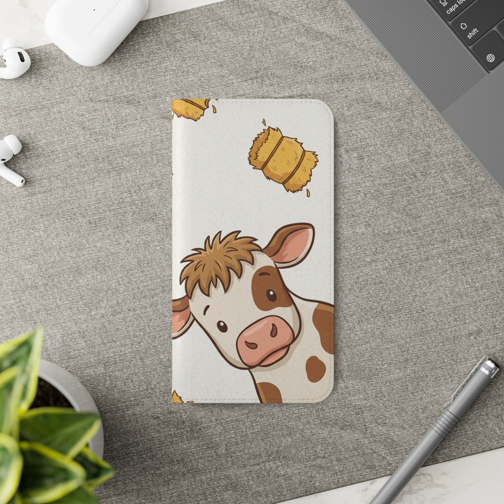 Cow & Hay Pattern Flip Case/ Cute Farm Animal Phone Wallet