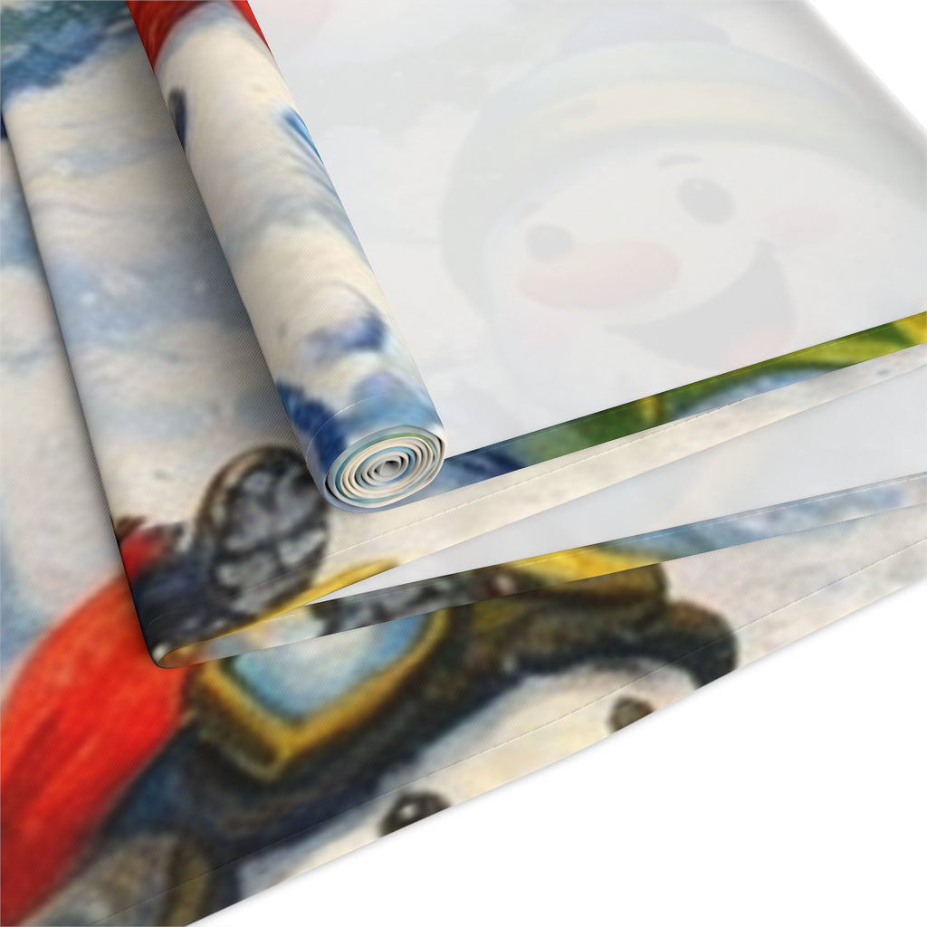 Snowman Winter Scene Table Runner | Holiday Snowball Fight