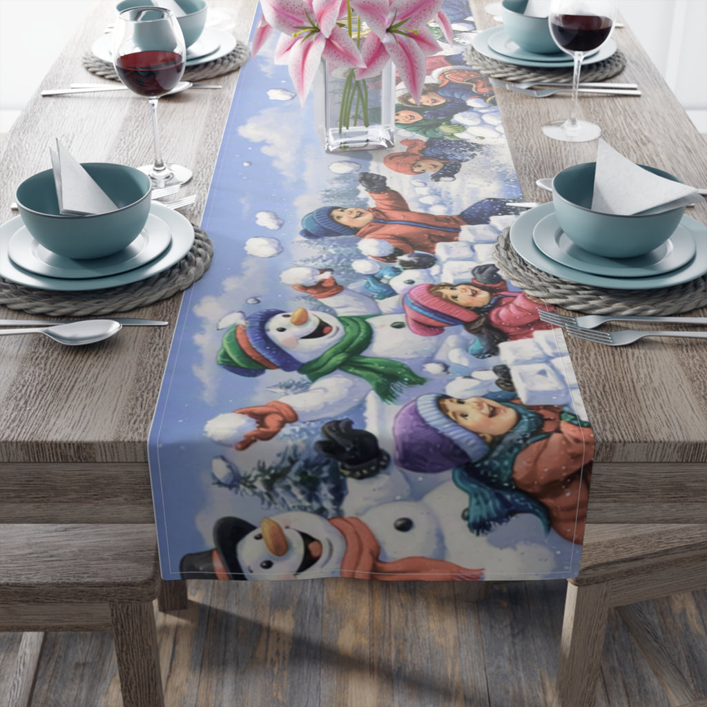Snowball Fight Snowman Table Runner | Winter Christmas Table Decor