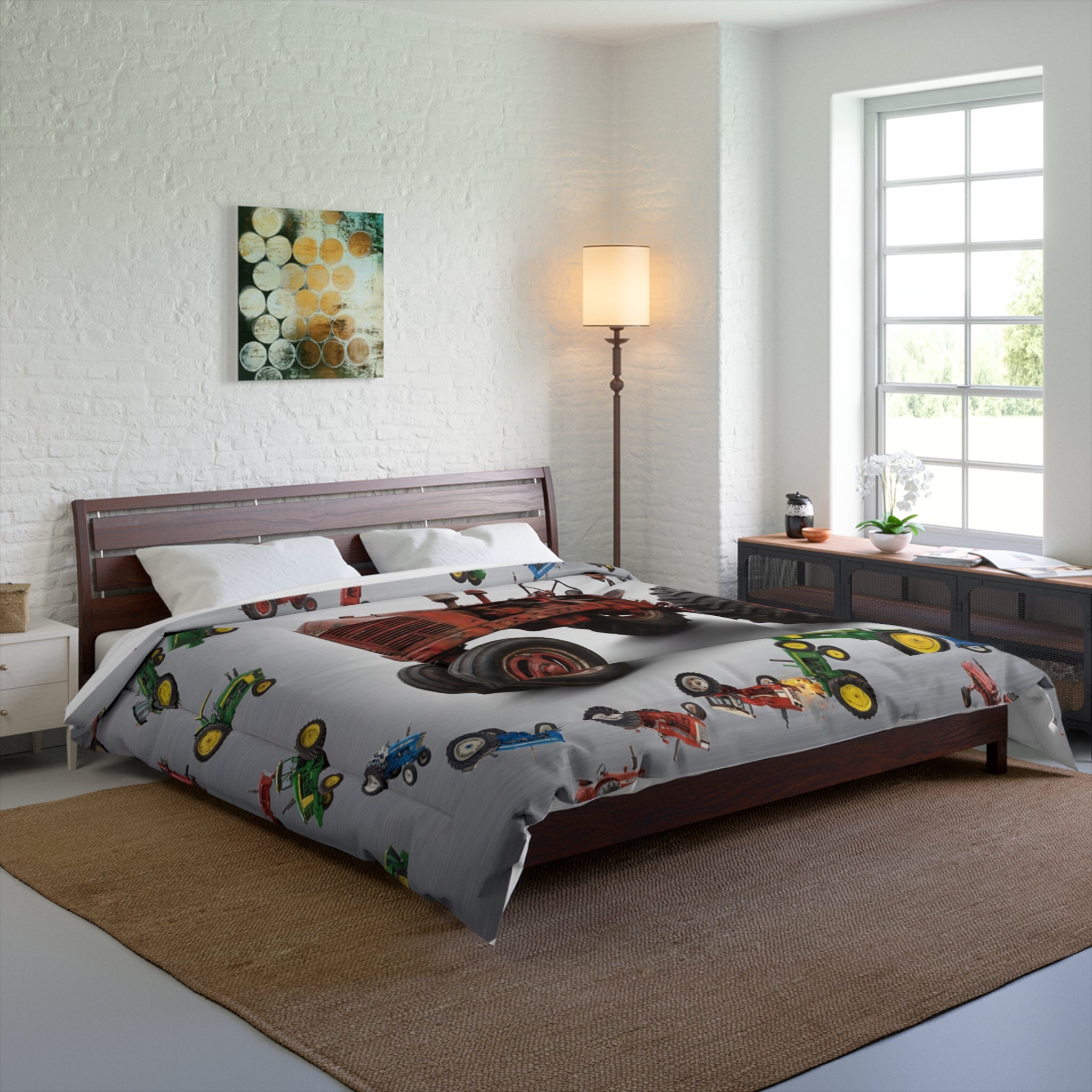Vintage Red Tractor Comforter | Kids Farm Machine Pattern
