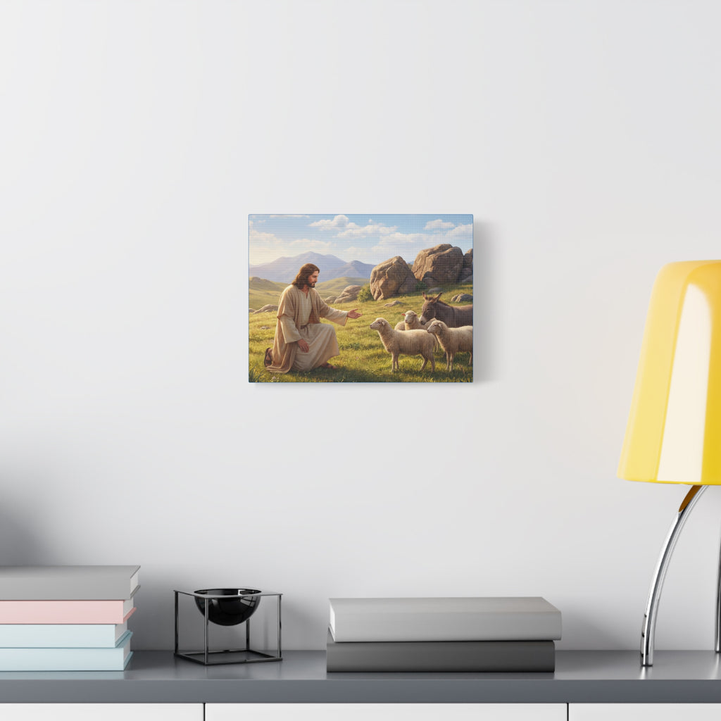 Jesus with Sheep Matte Canvas Print / Stretched 1.25" Religious Wall Art
