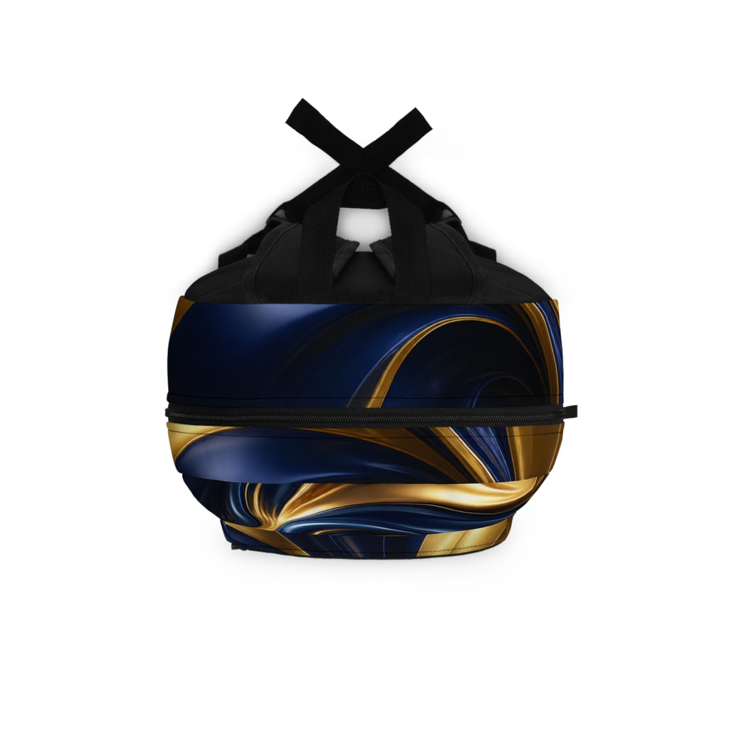 Gold Navy Blue Marble Swirl Backpack | Abstract Metallic Fluid Design