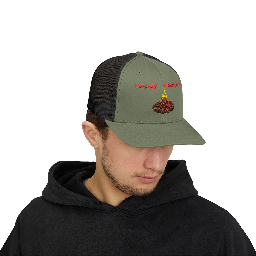 Happy Camper campfire Embroidered Snapback Cap | Trucker hat