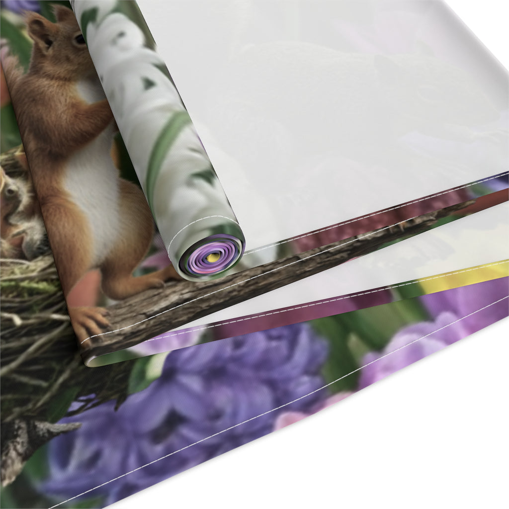 Spring Garden Birds Table Runner | Floral Tulip & Daffodil Dining Decor