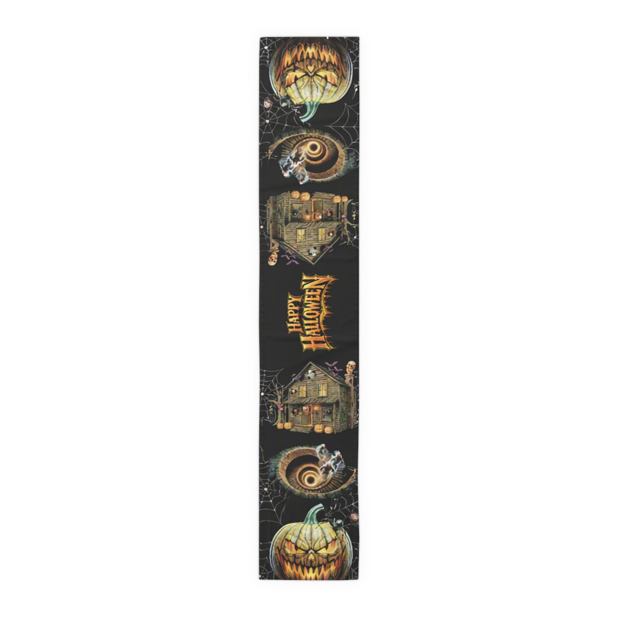 Gothic Haunted House Table Runner | Jack-O'-Lanterns & Cobwebs – Halloween Decor