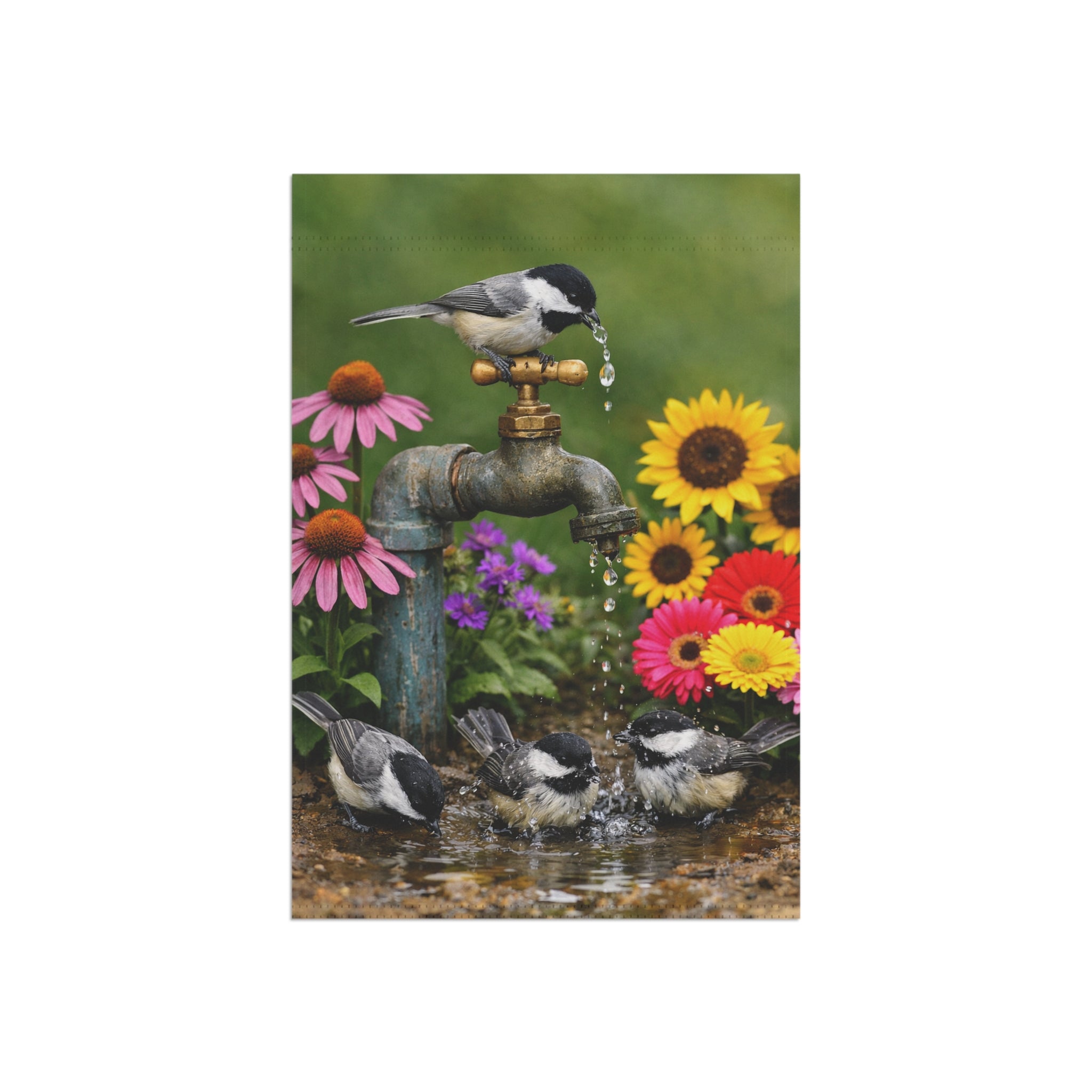 Chickadee Birds on Faucet Garden Flag