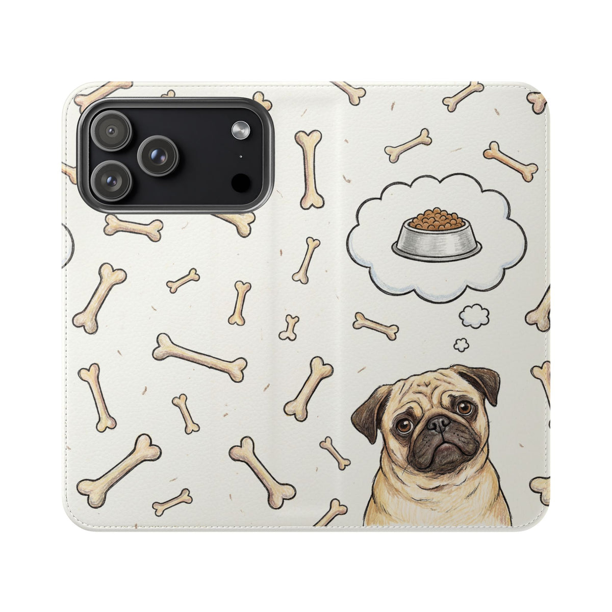 Pug & Bones Phone Flip Case / Cute Dog Wallet Cover