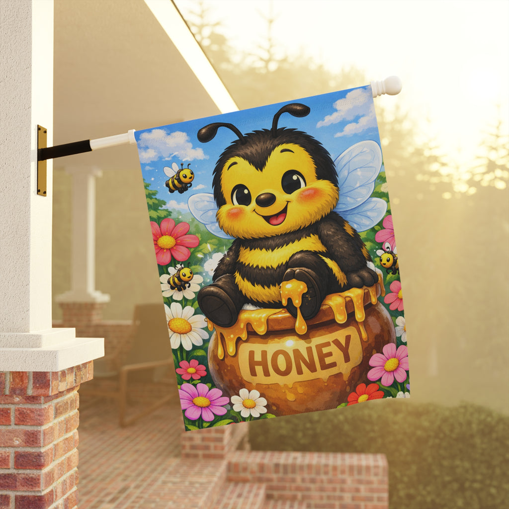 Cute Bee on Honey Pot Garden Flag | House Banner