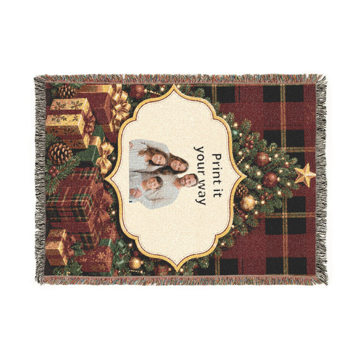 Personalized Christmas Photo Woven Blanket - Custom Family Throw