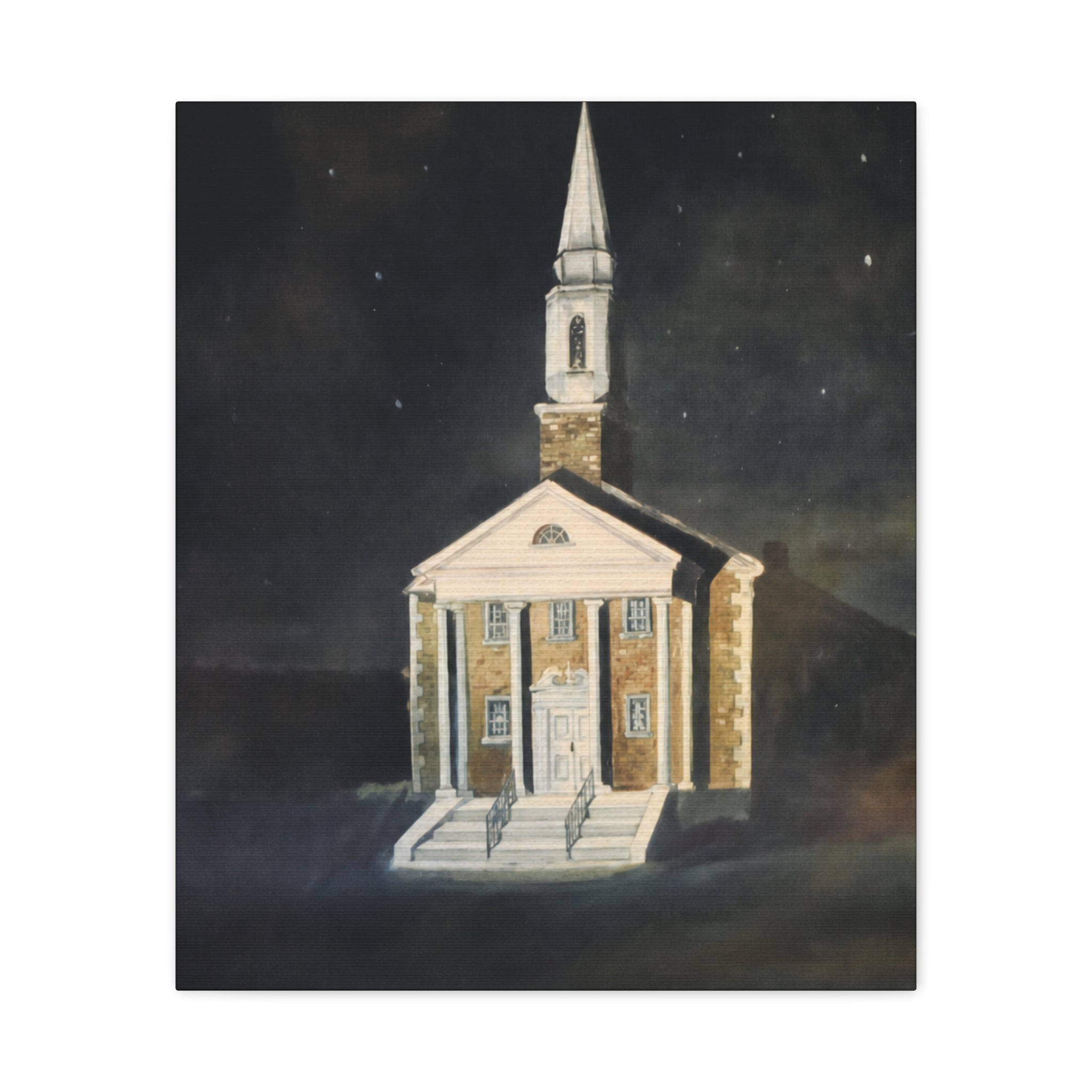 Nighttime Church Painting/ Matte Canvas