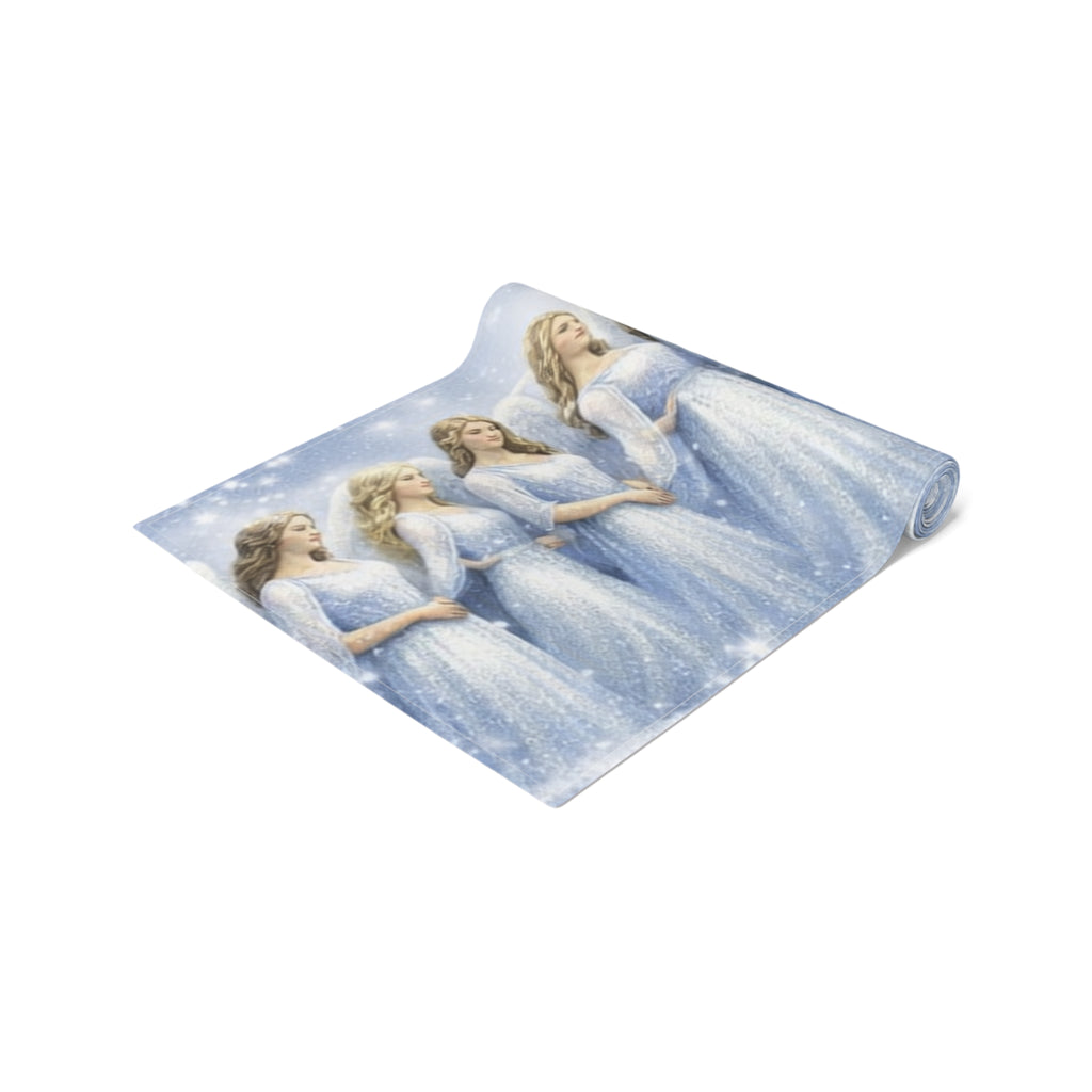 Angelic Women Illustration Table Runner | Heavenly Figures, Soft Pastel