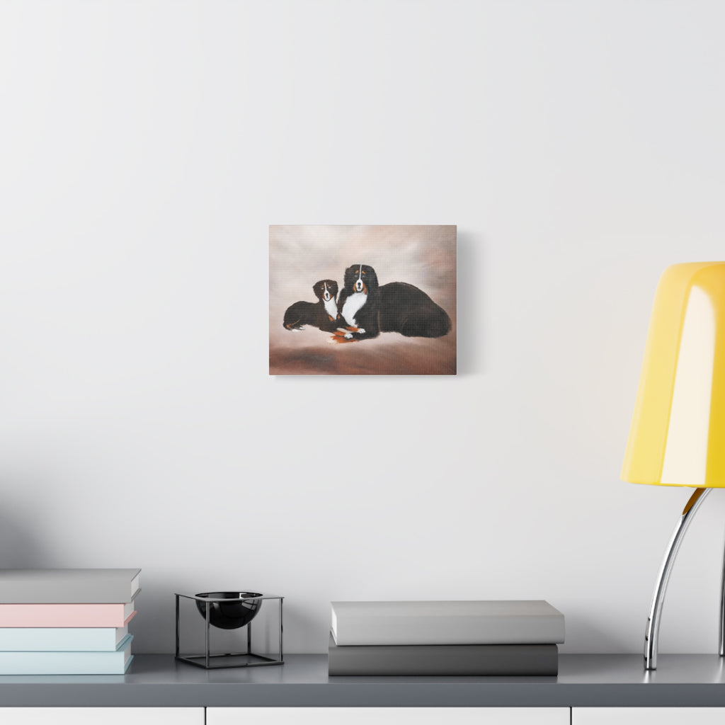 Bernese Mountain Dogs Painting Canvas, Matte Stretched Wall Art