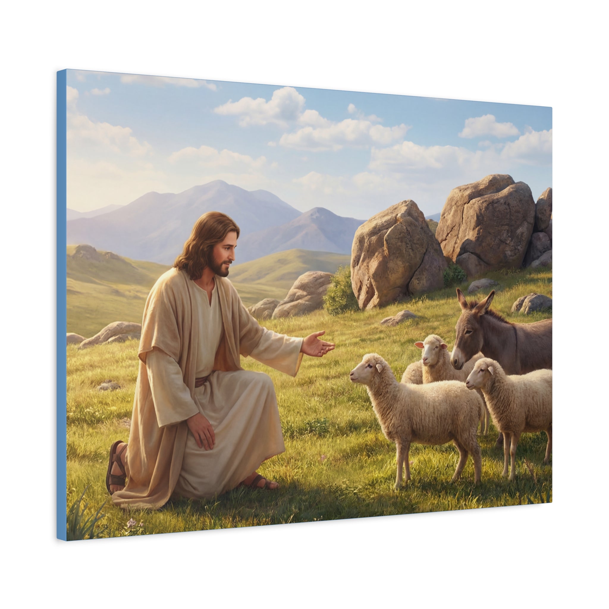 Jesus with Sheep Matte Canvas Print / Stretched 1.25" Religious Wall Art