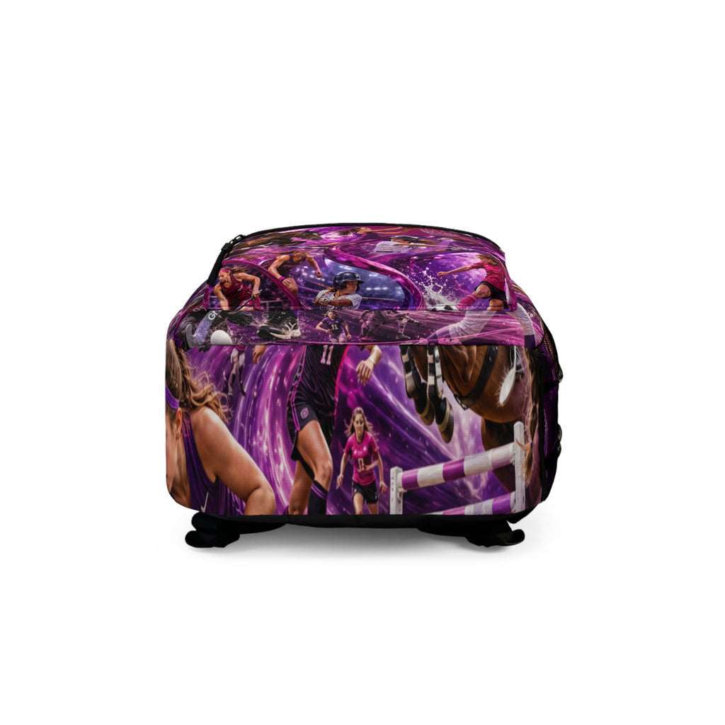 Girls Sporty Collage Backpack | Purple Sports Action