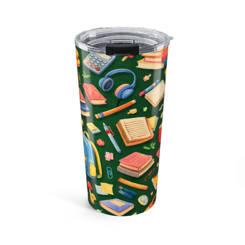 Back to School Pattern Tumbler 20oz | Books, Backpack, Coffee
