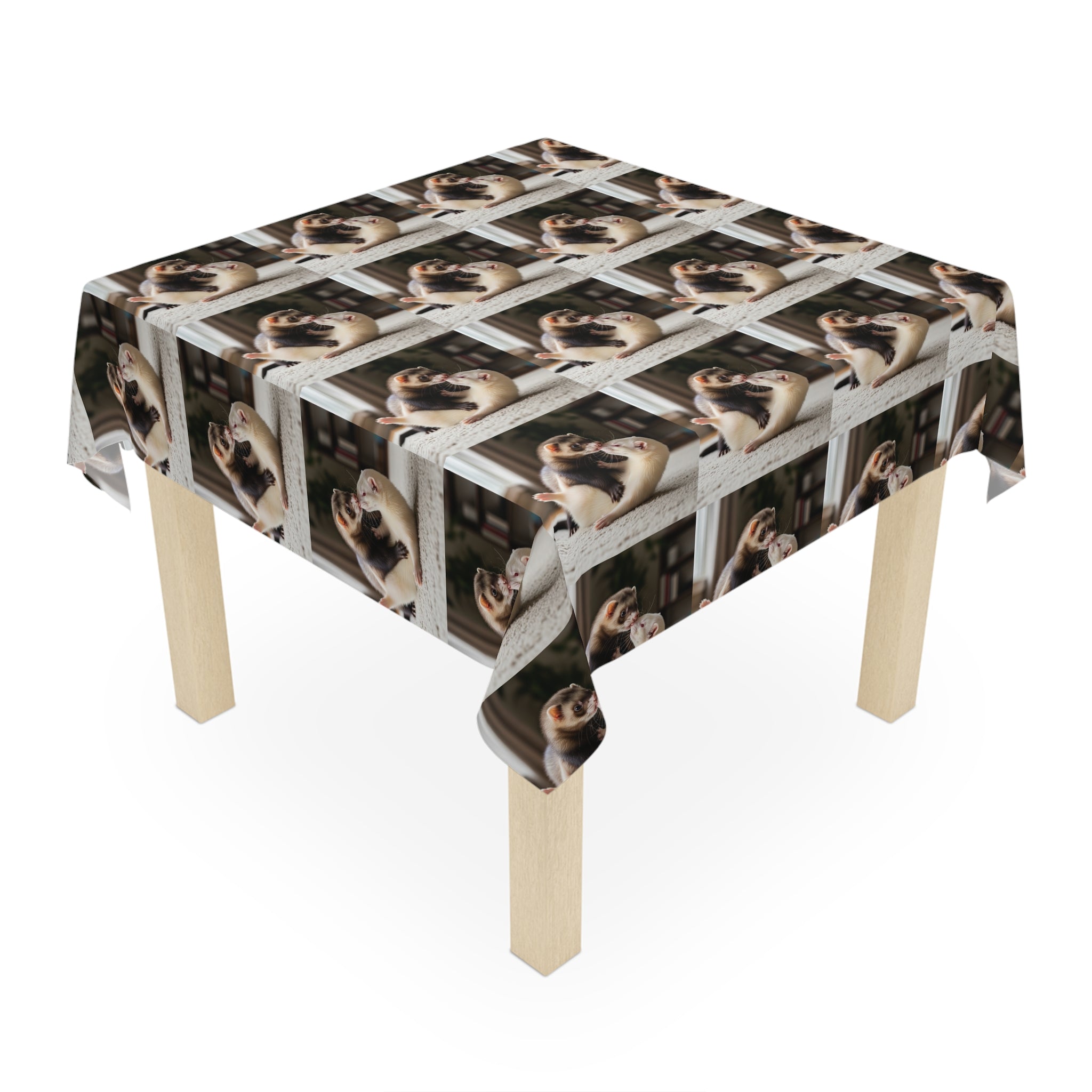 Cozy Ferret Pattern Tablecloth / Cute Repeating Ferret Print