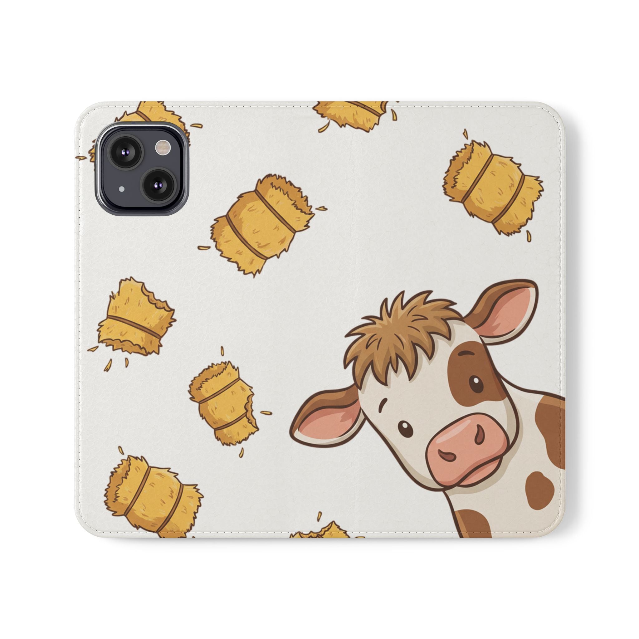 Cow & Hay Pattern Flip Case/ Cute Farm Animal Phone Wallet