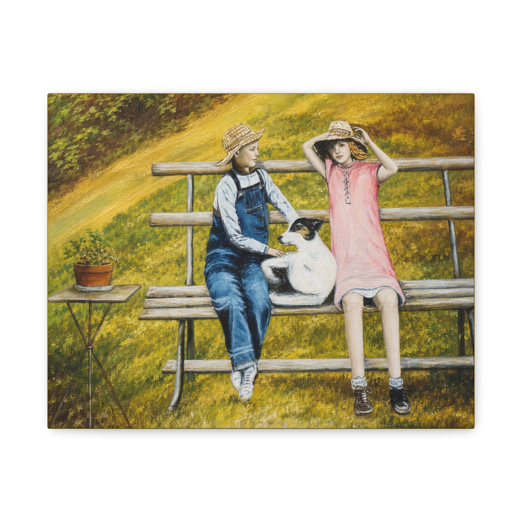 Children on Bench Painting Canvas