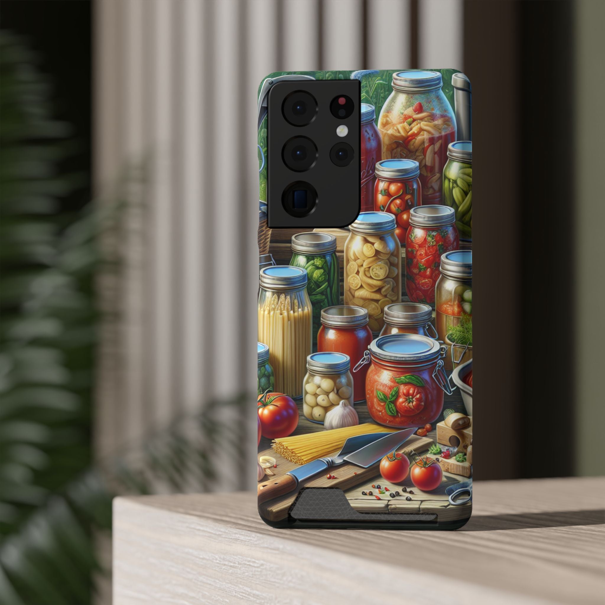 Canning Kitchen Phone Case with Card Holder / Rustic Pantry Jar & Veggie Design